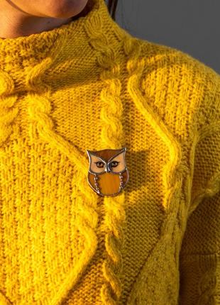 Owl stained glass brooch
