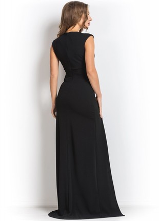 Black long dress with a neckline and a slit on the leg3 photo