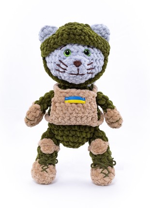 Knitted plush toy Cat Roman  from the Armed Forces of Ukraine