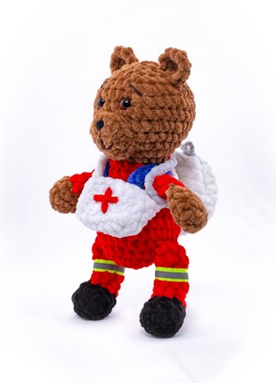 Knitted plush toy  Bear paramedic Lubomyr2 photo
