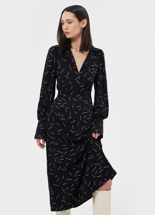 Black viscose midi dress in geometric print1 photo