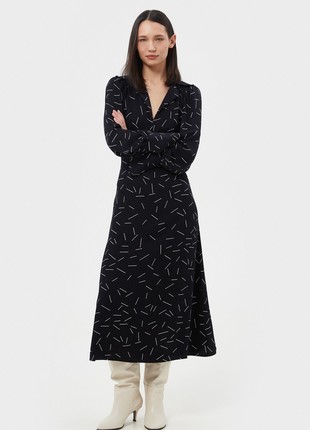 Black viscose midi dress in geometric print2 photo