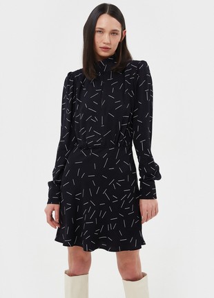 Black viscose mini dress in geometric print