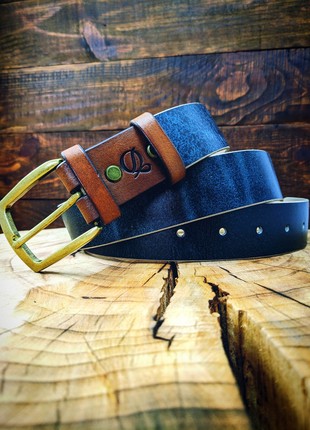 Handmade belt | Blue | Brass3 photo
