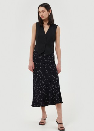 Black viscose midi skirt in geometric print1 photo