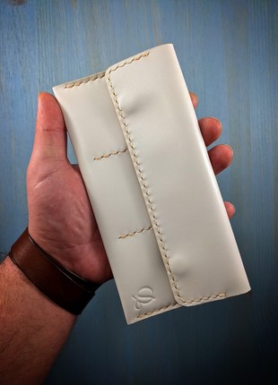 White long wallet, purse, portmone, handmade, made of genuine leather4 photo