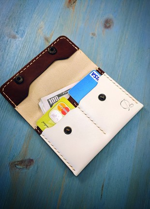 White mini wallet, handmade, made of genuine leather