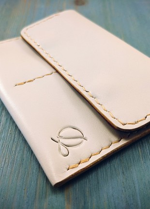 White mini wallet, handmade, made of genuine leather2 photo