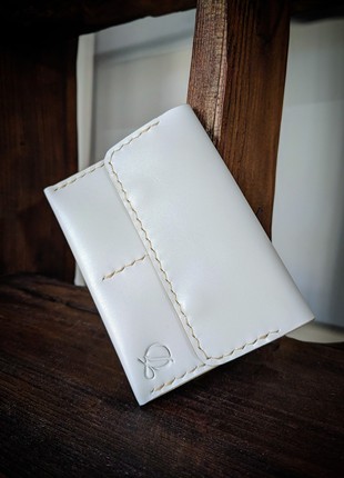 White mini wallet, handmade, made of genuine leather4 photo