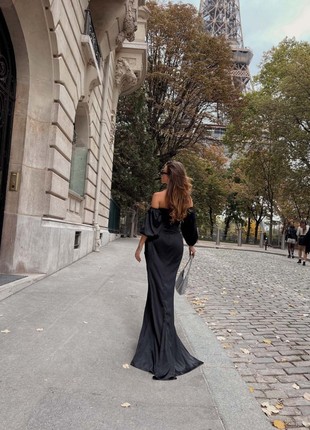 Sexy long black sheath dress with puffy sleeves3 photo