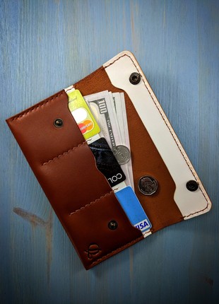 Long wallet, purse, portmone, handmade, made of genuine leather, cognac color2 photo