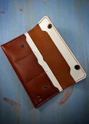 Long wallet, purse, portmone, handmade, made of genuine leather, cognac color3 photo