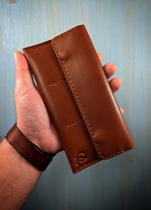 Long wallet, purse, portmone, handmade, made of genuine leather, cognac color4 photo