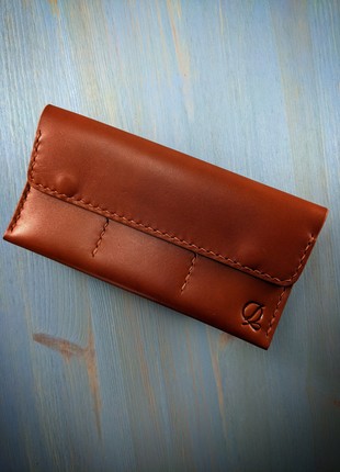 Long wallet, purse, portmone, handmade, made of genuine leather, cognac color