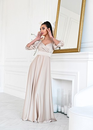 Elegant satin beige floor-length dress