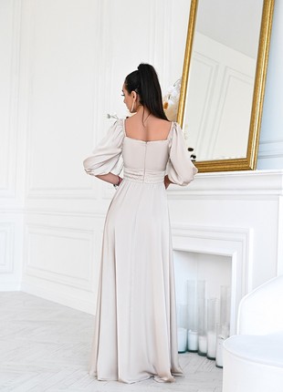 Elegant satin beige floor-length dress2 photo
