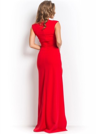 Red long dress with a cutout on the leg3 photo