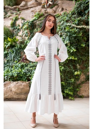 White linen dress with silver embroidery Barvinok2 photo