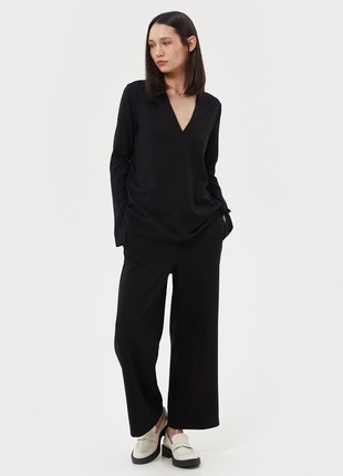 Black jersey loose-fit cropped pants