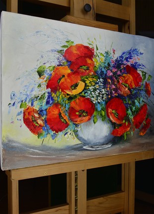 Interior painting oil painting still life flowers "Scent of summer" without a frame gift4 photo