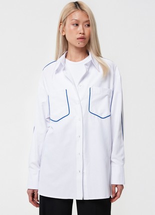 Regular fit white cotton shirt with contrast edging
