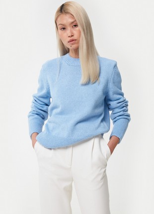 Blue knitted basic sweater with wool1 photo