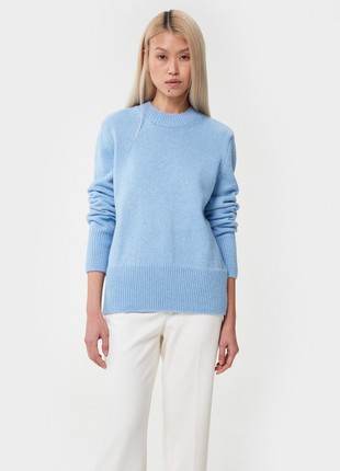 Blue knitted basic sweater with wool2 photo