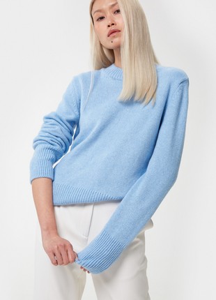 Blue knitted basic sweater with wool3 photo