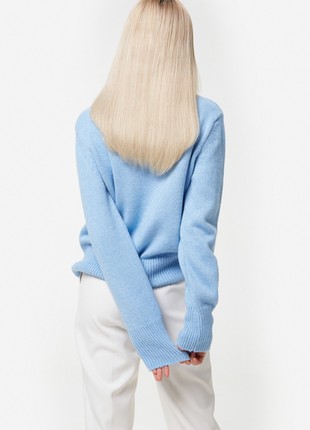 Blue knitted basic sweater with wool4 photo