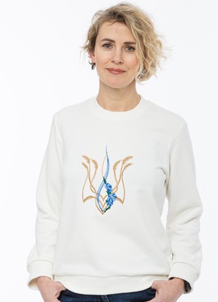 Women's sweatshirt with  "Malwy trident" embroidery white1 photo