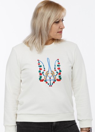 Women's sweatshirt with  "Red kalyna trident" embroidery ivory1 photo