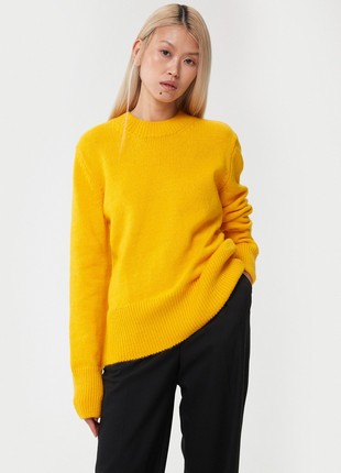 Yellow knitted basic sweater with wool2 photo