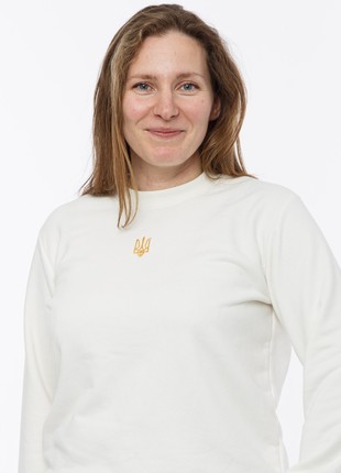 Women's sweatshirt with embroidery "classic tryzub" white1 photo