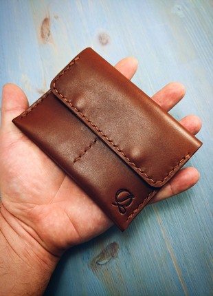 Cognac color, mini wallet, handmade, made of genuine leather3 photo