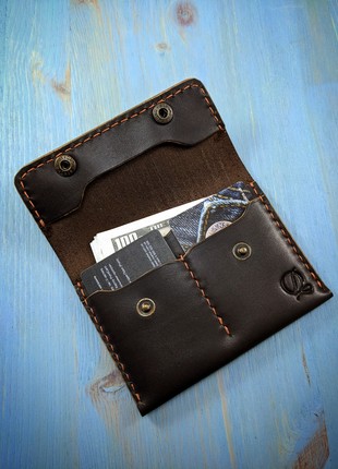 Brown mini wallet, handmade, made of genuine leather2 photo
