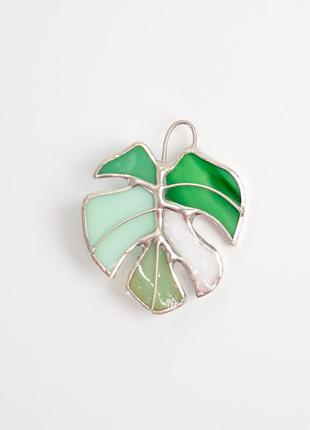 Variegated monstera stained glass brooch7 photo