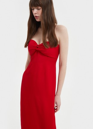 Red elongated midi bustier dress with viscose2 photo
