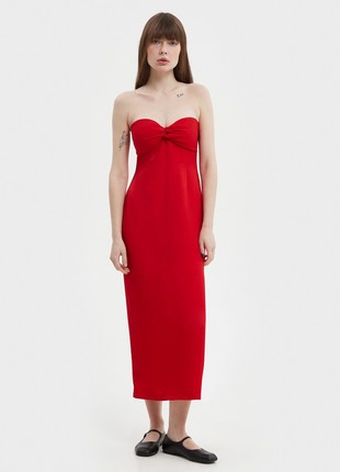 Red elongated midi bustier dress with viscose3 photo