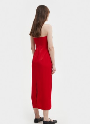 Red elongated midi bustier dress with viscose4 photo