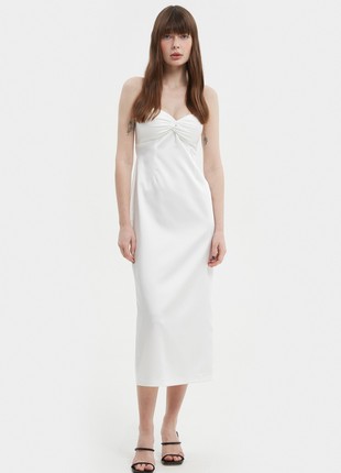 Milky elongated midi satin bustier dress