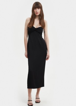Black elongated midi bustier dress with viscose