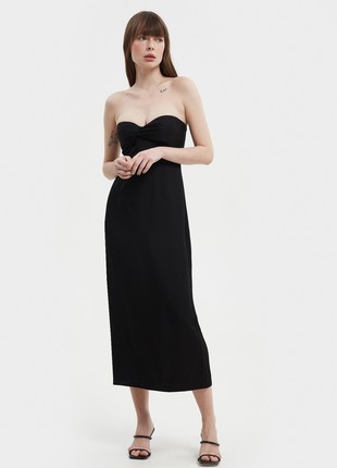 Black elongated midi bustier dress with viscose2 photo