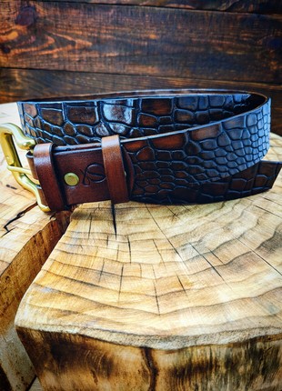 Handmade belt | cognac color| Brass | Crocodile style1 photo