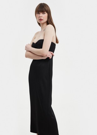 Black elongated midi bustier dress with viscose3 photo