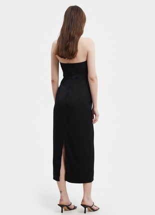Black elongated midi bustier dress with viscose5 photo
