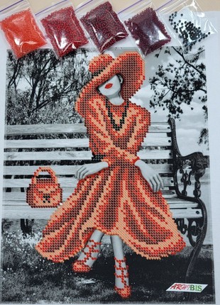 Girl in a Red Dress Kit Bead Embroidery bs 41962 photo