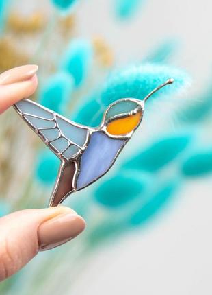 Hummingbird stained glass brooch