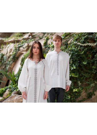 White linen collection for couples look with silver embroidery Barvinok2 photo
