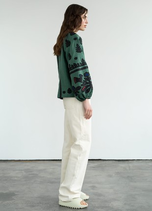 Linen embroidered shirt Korchynskyi Green2 photo