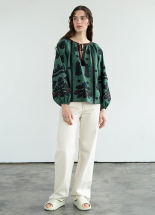 Linen embroidered shirt Korchynskyi Green
